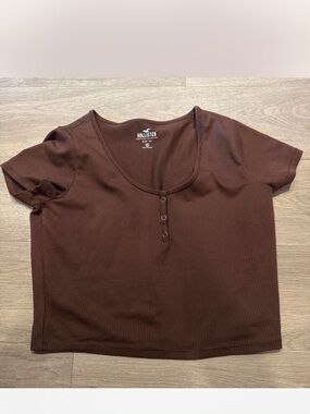 Hollister Ribbed Brown Short Sleeve Henley Tee